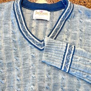 Jantzen Vintage Sweater Nordic Fair.Isle Pullover V Neck Made USA Size Large